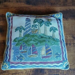 Vintage Nautical Sailboat Beach Tapestry Throw Pillow Square Indoor